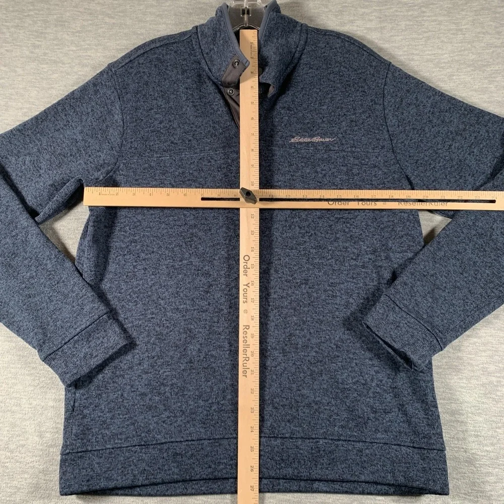 Eddie Bauer Sweater Mens Large Blue 1/4 Snap Mock‎ Neck Knit Pullover Casual